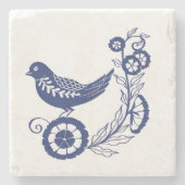 Classic Dutch Blue Delft Tile Bird Design Stenen Onderzetter (Voorkant)
