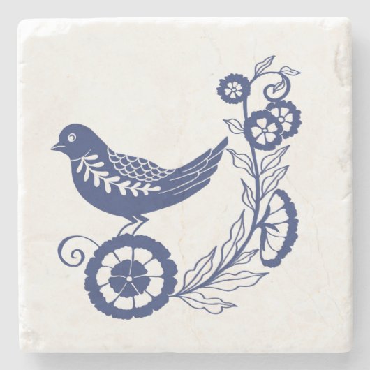 Classic Dutch Blue Delft Tile Bird Design Stenen Onderzetter (Voorkant)