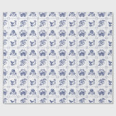 Classic Dutch Blue Delft Tile Floral & Bird Cadeaupapier (Vlak)