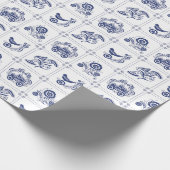 Classic Dutch Blue Delft Tile Floral & Bird Cadeaupapier (Hoek)