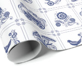 Classic Dutch Blue Delft Tile Floral & Bird Cadeaupapier (Rol Hoek)