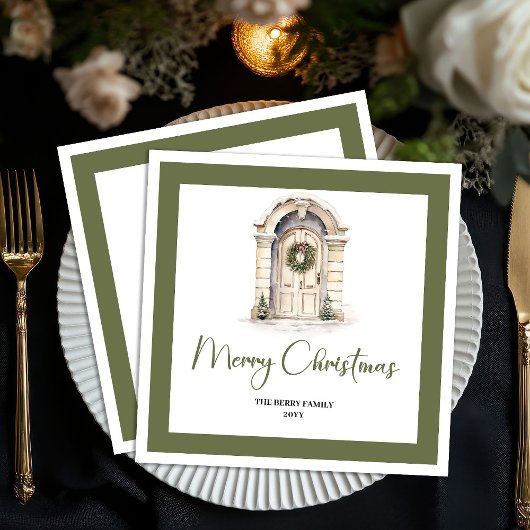 Classic Earth Tone Christmas Door Custom Name Servet