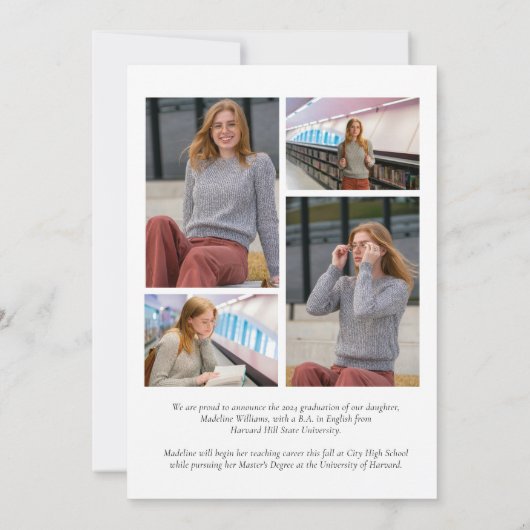 Classic Eenvoudig 5 Foto Afstuderen Collage Aankondiging (Achterkant)