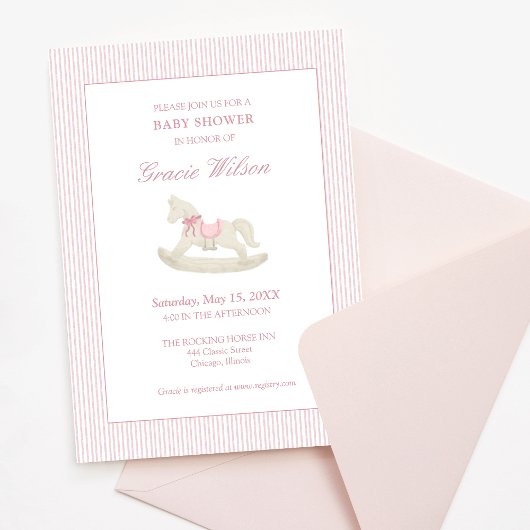 Classic Eenvoudig Roze Rocking Horse Baby shower Kaart