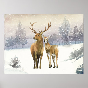 Classic eenvoudige kerst waterverf rendieren poster