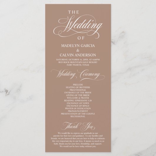 Classic Elegance Black Script, Wedding Ceremony Programmakaart (Voorkant)