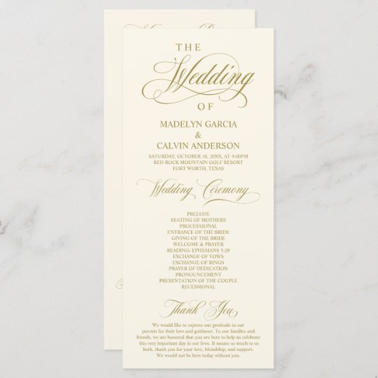 Classic Elegance Black Script, Wedding Ceremony Programmakaart (Voorkant / Achterkant)