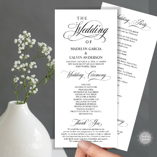 Classic Elegance Black Script, Wedding Ceremony Programmakaart