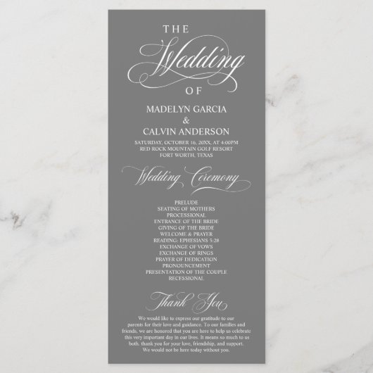 Classic Elegance Black Script, Wedding Ceremony Programmakaart (Voorkant)