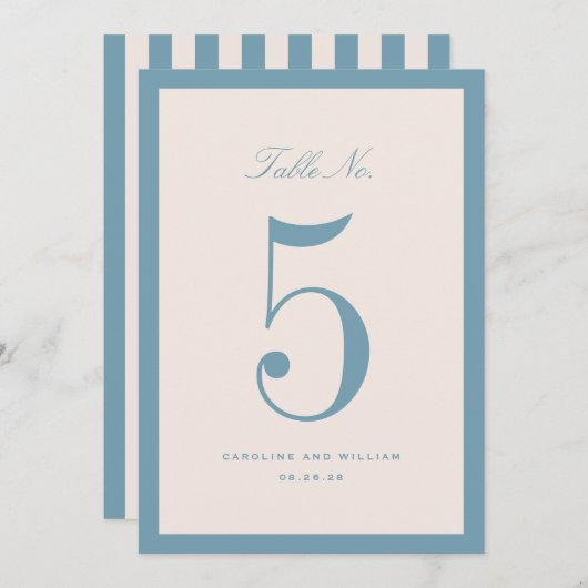 Classic Elegance Blauw Trouwtafel Nummer Kaart (Voorkant / Achterkant)