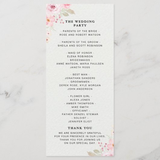 Classic Elegance: Blush Rose Wedding Programmakaart (Achterkant)