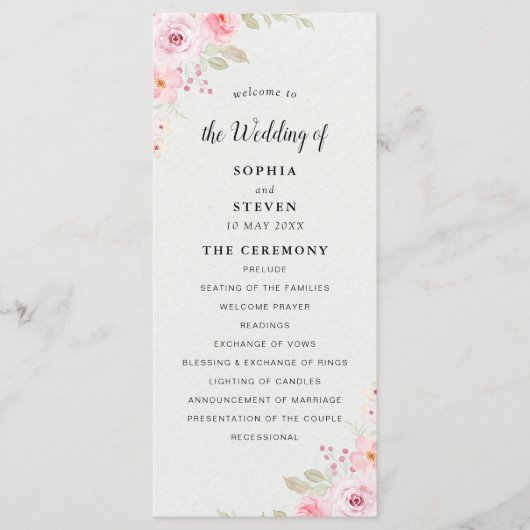Classic Elegance: Blush Rose Wedding Programmakaart (Voorkant)