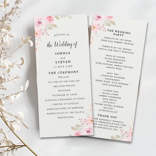 Classic Elegance: Blush Rose Wedding Programmakaart