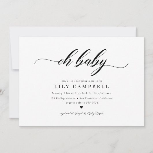 Classic Elegance Calligraphy Script Baby shower in Kaart (Voorkant)