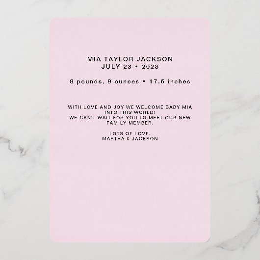 Classic Elegance Foto FOLIE geboortebekendmaking Folie Uitnodiging (Achterkant)