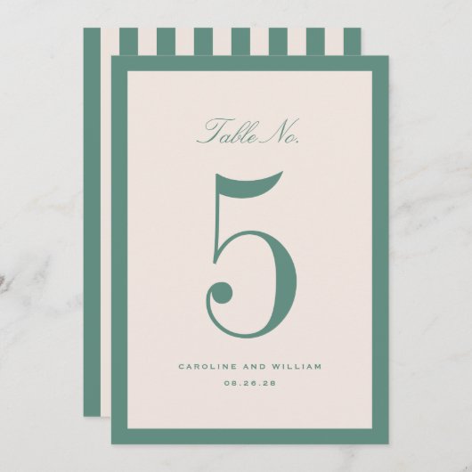 Classic Elegance Groene Trouwtafel Nummer Kaart (Voorkant / Achterkant)