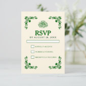 Classic Elegance Ivory & Emerald Floral Wedding RSVP Kaartje (Staand voorkant)