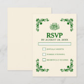 Classic Elegance Ivory & Emerald Floral Wedding RSVP Kaartje (Voorkant / Achterkant)