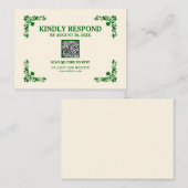 Classic Elegance Ivory & Emerald Islamic QR RSVP Informatiekaartje (Voorkant / Achterkant)