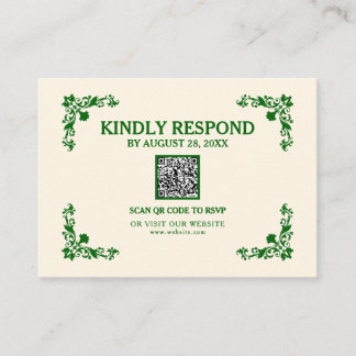 Classic Elegance Ivory & Emerald Islamic QR RSVP Informatiekaartje