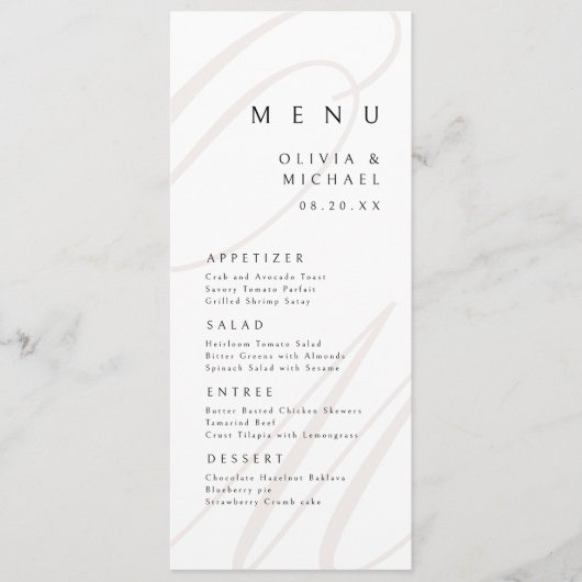 Classic Elegance kalligrafie monogram bruiloft Menu (Voorkant)