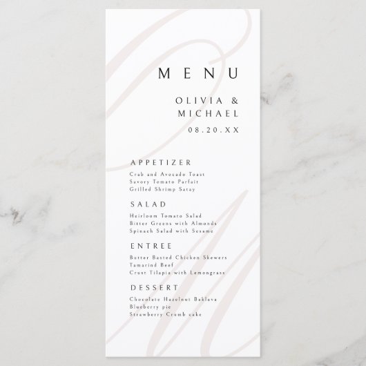 Classic Elegance kalligrafie monogram bruiloft Menu (Voorkant)