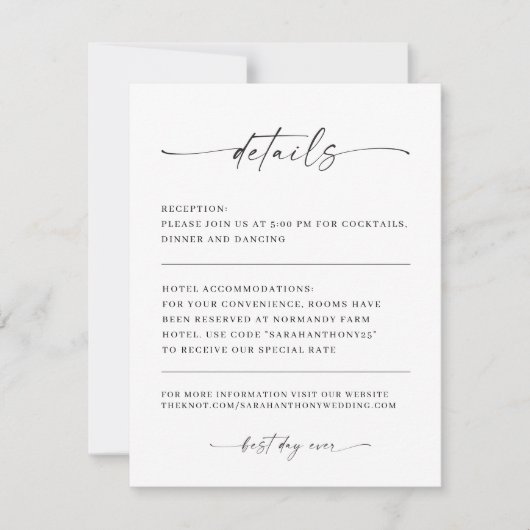 Classic Elegance Modern Minimal Wedding Details Kaart (Voorkant)