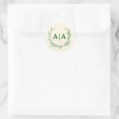 Classic Elegance Monogram Ivory & Emerald Floral Ronde Sticker (Tas)