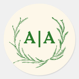 Classic Elegance Monogram Ivory & Emerald Floral Ronde Sticker