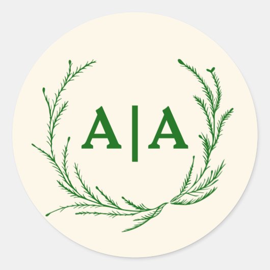 Classic Elegance Monogram Ivory & Emerald Floral Ronde Sticker (Voorkant)