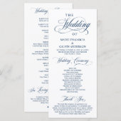 Classic Elegance Navy Blue, bruiloft ceremonie Programmakaart (Voorkant / Achterkant)