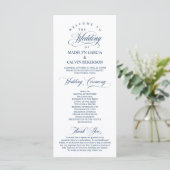Classic Elegance Navy Blue Script Wedding Ceremony Programmakaart (Staand voorkant)
