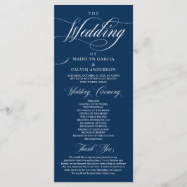 Classic Elegance Navy Blue, Wedding Ceremony Prog Programmakaart