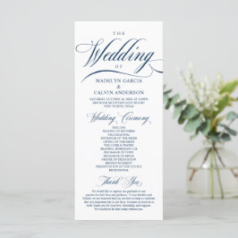 Classic Elegance Navy Blue, Wedding Ceremony Progr Programmakaart