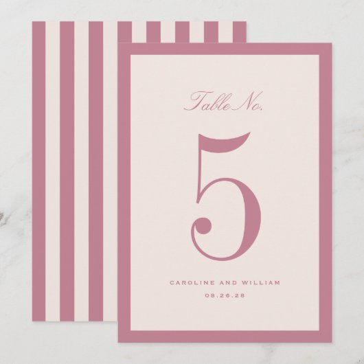 Classic Elegance Roze Trouwtafel Nummer Kaart (Voorkant / Achterkant)