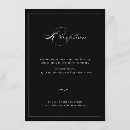 Classic Elegance Script Black Weduwen Reception Informatiekaartje (Voorkant)
