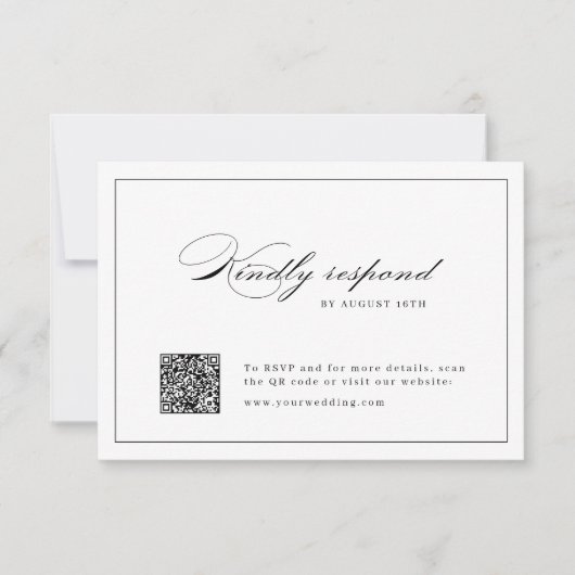 Classic Elegance Script Eenvoudige QR code bruilof RSVP Kaartje (Voorkant)