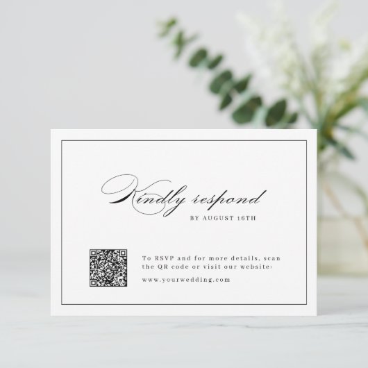 Classic Elegance Script Eenvoudige QR code bruilof RSVP Kaartje (Staand voorkant)