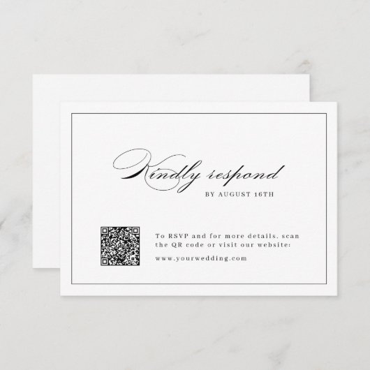 Classic Elegance Script Eenvoudige QR code bruilof RSVP Kaartje (Voorkant / Achterkant)
