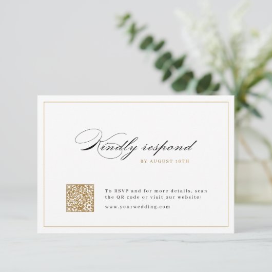 Classic Elegance Script Eenvoudige QR code bruilof RSVP Kaartje (Staand voorkant)