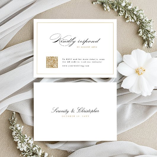 Classic Elegance Script Eenvoudige QR code bruilof RSVP Kaartje