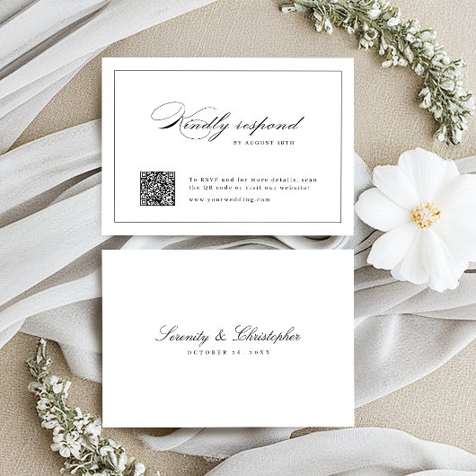 Classic Elegance Script Eenvoudige QR code bruilof RSVP Kaartje