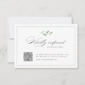 Classic Elegance Script Green bruiloft QR-code RSVP Kaartje (Voorkant)