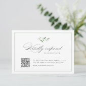 Classic Elegance Script Green bruiloft QR-code RSVP Kaartje (Staand voorkant)