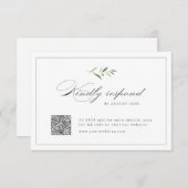 Classic Elegance Script Green bruiloft QR-code RSVP Kaartje (Voorkant / Achterkant)