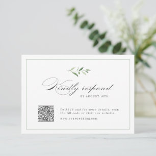 Classic Elegance Script Green bruiloft QR-code RSVP Kaartje