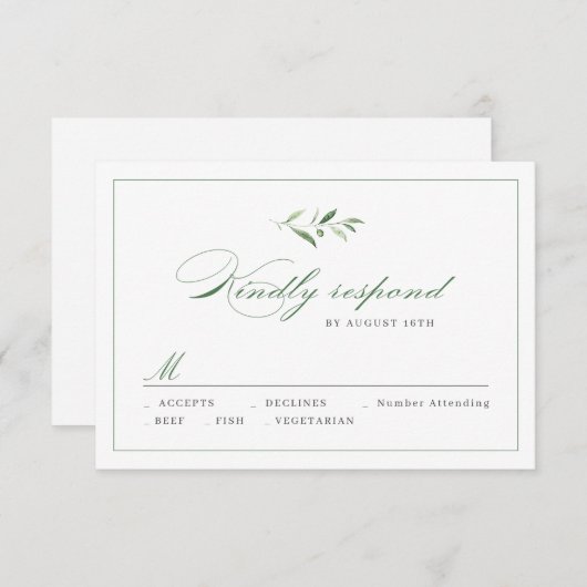 Classic Elegance Script Greenery bruiloft RSVP (Voorkant / Achterkant)