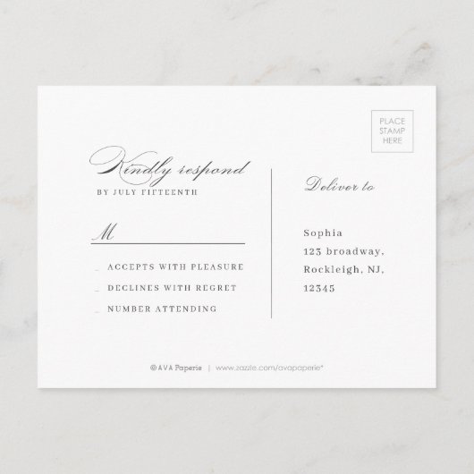 Classic Elegance Script Greenery bruiloft RSVP Inv Uitnodiging Briefkaart (Achterkant)