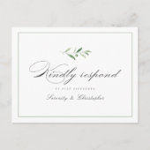 Classic Elegance Script Greenery bruiloft RSVP Inv Uitnodiging Briefkaart (Voorkant)