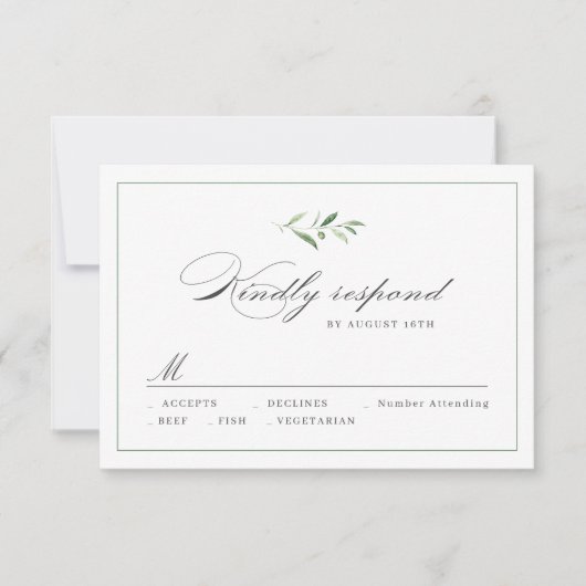 Classic Elegance Script Greenery bruiloft RSVP Kaartje (Voorkant)